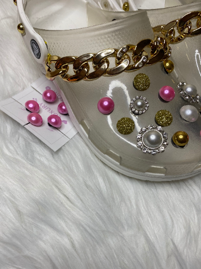 Clog Charms Bling 3D Acrylic half pearl shaped stones assorted colors Shoe Accessories Buttons