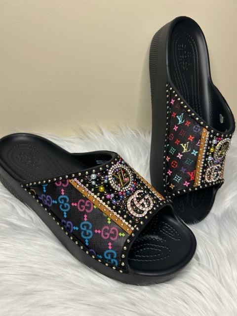 G and L - Inspired Classic Croc Slides-platforms with Rhinestones